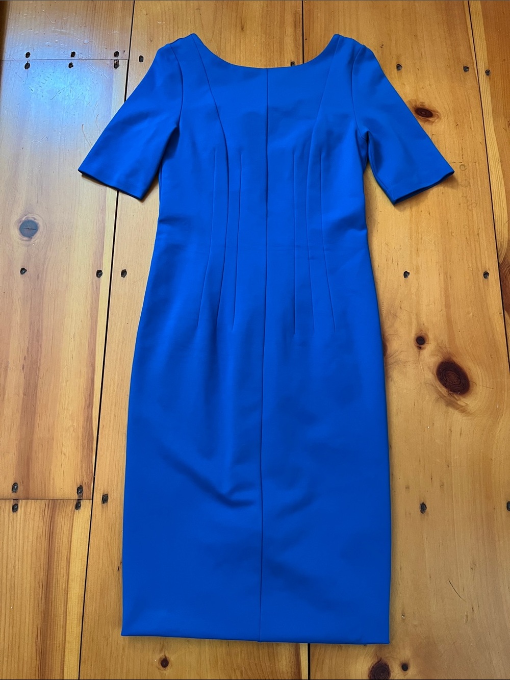 BODEN 8 Classic Blue Barabara Ponte Pencil Sheath Dress Pleating Half Sleeve